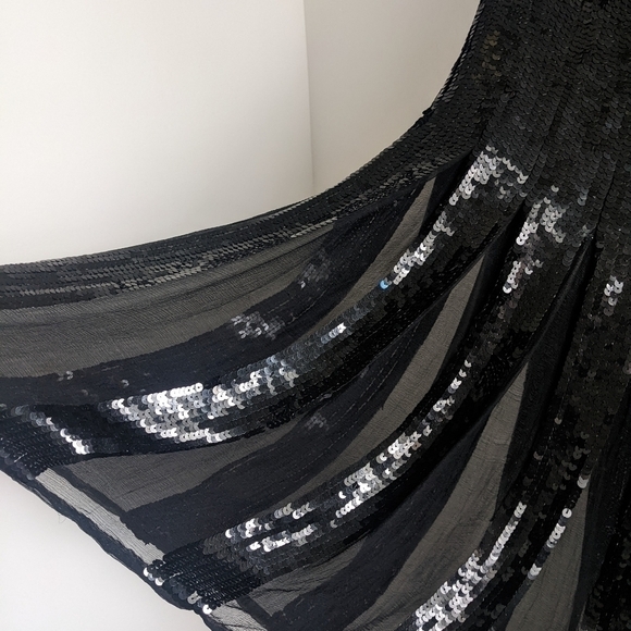 VINTAGE Black Sheer Silk and Sequin Maxi Skirt M Showgirl Carwash Bottom Holiday - Picture 2 of 12